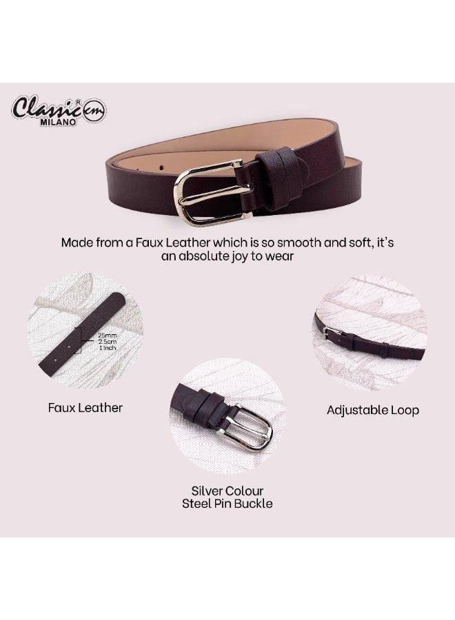 كلاسيك ميلانو حزام نسائي من كلاسيك ميلانو | حزام سيدات من الجلد الصناعي للفساتين والجينز | حزام قابل للتعديل للنساء مع إبزيم أنيق - Image 4